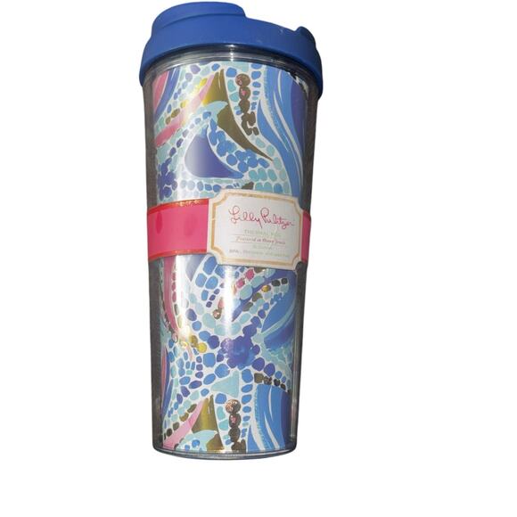 Lilly Pulitzer Travel Cup Reusable Cold Drink Tumbler Ocean Jewels 20oz No Straw - Picture 1 of 9